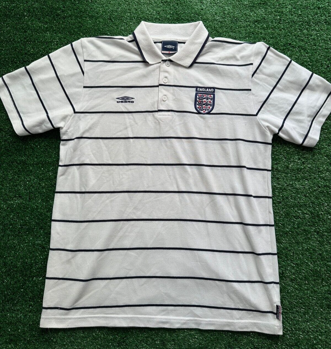 England retro White Umbro Polo T-Shirt Mens Adult Medium - Main Image