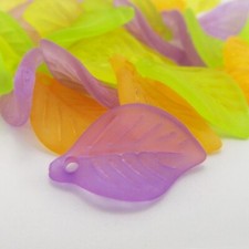 Acrylic Leaf Charms 18mm Mixed Colors Frosted Leaves C9769 - 50, 100 Or 200PCs