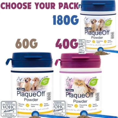 PRODEN PLAQUEOFF PlaqueOff Powder for Dogs & Cats 100% Natural Teeth Cleaner & Plaque Remover UK