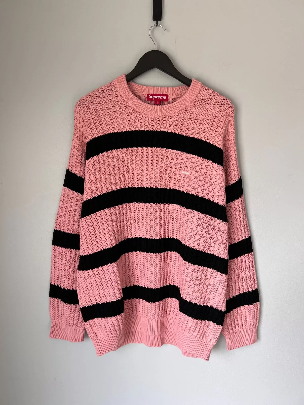 Pull Supreme Loose Gauge Logo Petite Boîte   Taille XL   Rayure Rose   NEUF