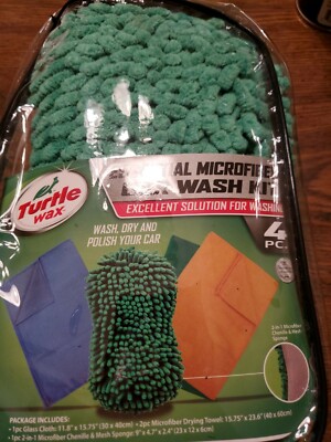 Turtle Wax Essential Microfiber Car Wash Kit - 4 Piece - Wash, Dry, Polish - NEW