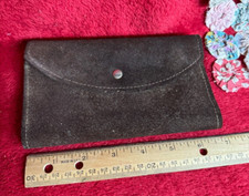 Vintage Brown Suede Leather Wallet Checkbook