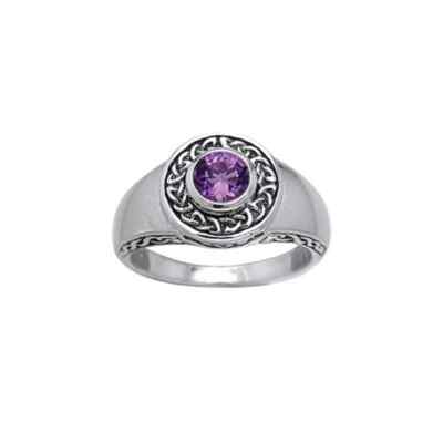 Bague En Argent 925 Avec Améthyste Véritable – Motif Entrelacs Celtique De Naissance – Taille 5 à 12