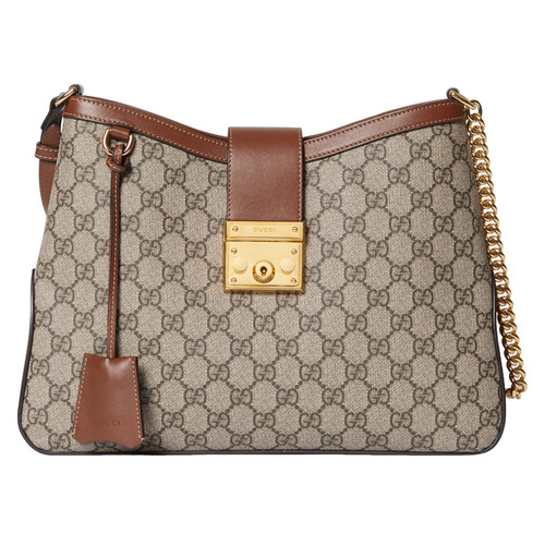 GUCCI Padlock GG Large $2600 Brown Leather Shoulder Bag New And Authentic