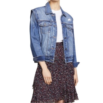Joie NWT Distressed Trucker Light Wash Classic Denim Jean Jacket Demanda Size S