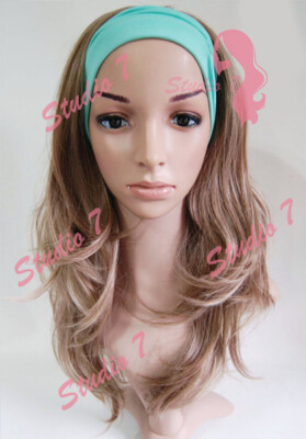 W57 Mittelbraun Blond Highlight 3/4 Perücke Wellig Clip In Haarteil Studio7-uk