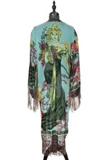 AQUA GREEN ARTDECO STEVIE NICK'S STYLE SILK MUCHA GYPSY BOHEMIAN DELUXE DUSTER