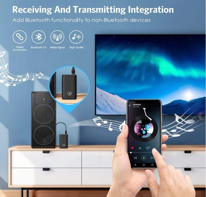 2-in-1 Wireless Bluetooth 5.0 Transmitter Receiver Adapter Audio 3.5mm Jack Aux - Image 2 of 4