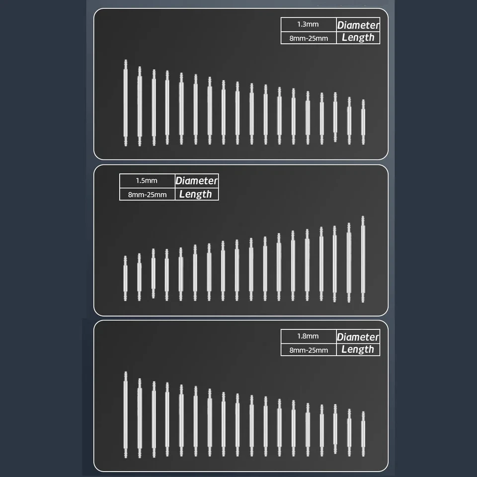 180PCS Full Steel Watch Strap Spring Bar Rods 8-25mm Connect Pins 1.3 1.5 1.8mm - Image 4 of 4