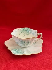 c 1888-93 Wileman & Co Foley China daisy shaped duo "Green flowers" pattn #5914