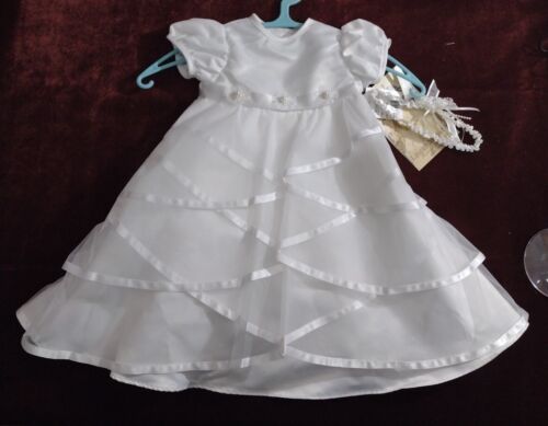 Vestido/diadema de bautizo bautismo de Lauren Madison - talla 0/3 meses nuevo con etiquetas - Imagen 1 de 11