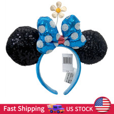New Disney Parks Blue White Polka Dot Daisy Minnie Mickey Ears Headband lovely