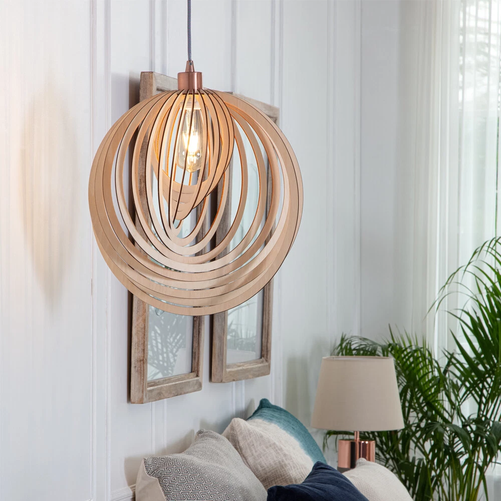 Natural Lampshade Wooden Ceiling Light Shade Spiral Pendant Living Room Lighting