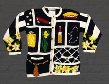 1991 The Eagles Eye Cardigan Sweater Flowers Lipstick Faux Pearls Vintage