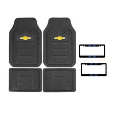 New 6pc Chevy Front Back Rubber Floor Mats 2pc Blue Stripe License Plate Covers