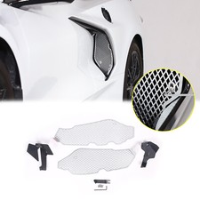 Silver Steel Car Fender Air Intake Cover Net Protect Trim For Corvette C8 20-24