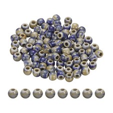 100Pcs 6mm Round Ceramic Porcelain Beads, Spotted Blue