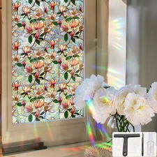 Window UV Protection Rainbow Privacy Film:Non-Adhesive Static Cling Decorativ...