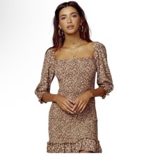 Faithfull the Brand Floral Long Sleeve Mini Dress Boho Milkmaid Size 8 Large