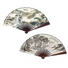 2 Pcs Large Folding Fan,13 inch Bamboo Fabric Hand Fans with Chinese Traditio...