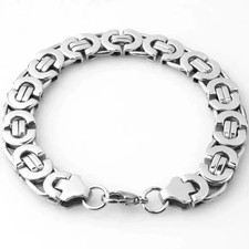 Men’s Stainless Steel Flat Byzantine Curb Chain Bracelet Heavy Link Jewelry Gift