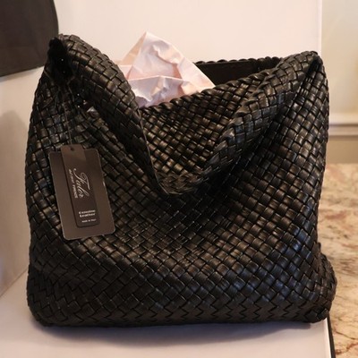 FALOR Black Woven Hobo Purse/Shoulder Bag   NWT   Italy - Retail $520