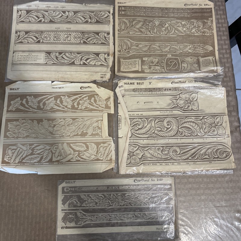 Lot of 5 Vintage Craftaid Leather Carving Templates Belt