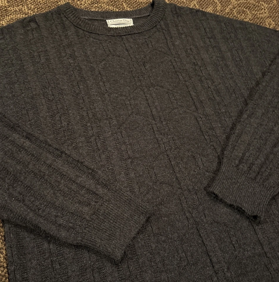 Men’s Vintage Christian Dior Crewneck Pullover Sweater Cable Knit Grey Size XL🔥 - Image 2 of 4