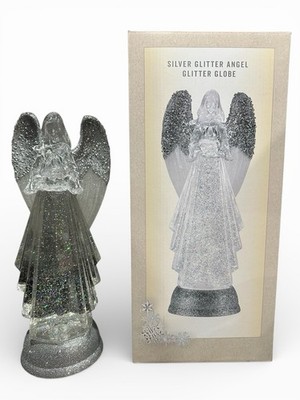 Cracker Barrel Silver Glitter Angel Glitter Globe Light Up Christmas Collectible