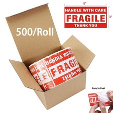 3"x5" Fragile Handle with Care Thank You Shipping Labels Stickers 500 Per Roll