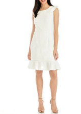 NEW NINE WEST WHITE RUFFLE CAREER SHEATH DRESS SIZE 16