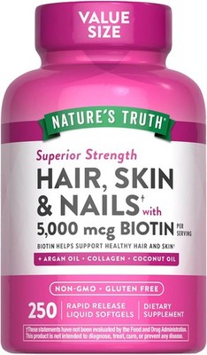 Hair Skin and Nails Vitamins with Biotin | 250 Softgels | by Nature's Truth
