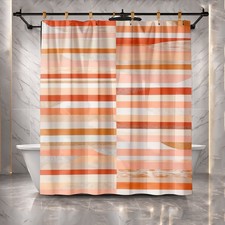 Minimalist Modern Orange Abstract Striped Shower Curtain Set Bathroom Decor