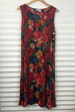 La Cera Womens Dress Size XL Sleeveless Buttons Slit Sides Crinkle Midi Floral