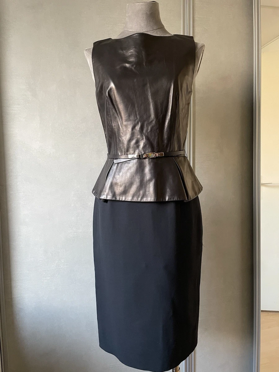 dior leather dress sz 38 NEW $5700 CHRISTIAN DIOR Runway Black LEATHER Bubble MINI DRESS w/ POCKETS