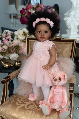 26 Zoll Afroamerikanische Reborn Kleinkind Puppe Silikon Vinyl lockiges Haar