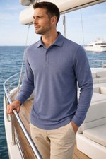 Van Heusen Men  s Long Sleeve Polo Shirt XXL Regular Fit Black Iris Heat New