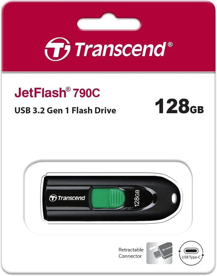Transcend 128GB JetFlash 790C USB 3.2 Gen 1 Type-C Drive TS128GJF790C, Black - Photo 2/4