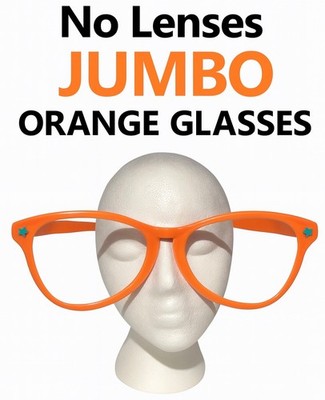 No Lenses JUMBO ORANGE EYE FRAME GLASSES BIG Clown Funny Giant Joke Nerd Geek