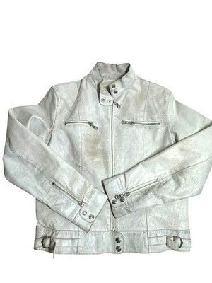 Wilsons Leather Maxima White Leather Moto Jacket Vintage Women's