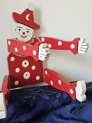Wood Clown Folk Art likely Artisan made 1940- 60s kitchen Circus Towel Rack ?