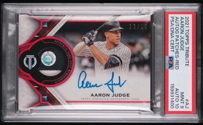 2021 TOPPS TRIBUTE AARON JUDGE GAME USED PATCH AUTO RED /10 DNA 10 PSA 9 POP 1