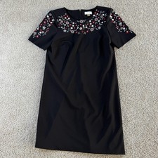 Calvin Klein Dress Womens 6 Black Floral Embroidered Sheath Workwear Knee Length