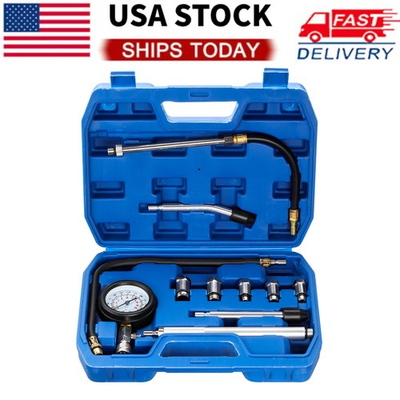 #ad 11 Pcs Cylinder Compression Tester Gas Petrol Engine Compression Tester Kit $27.68