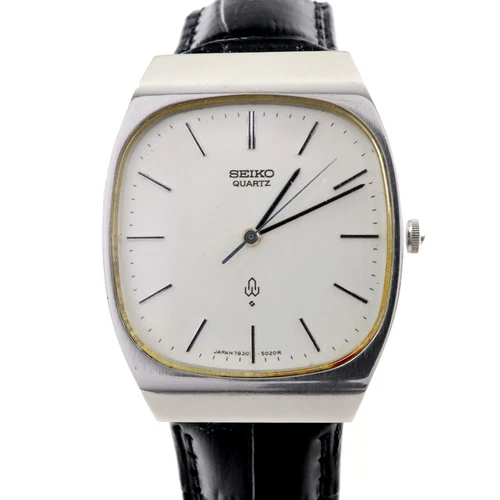 Vintage 1970s Seiko Quartz Men's Watch Square 7830-5020 Silver Dial 32mm x38mm