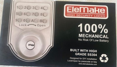 Elemake High Security Lock 100% Mechanical No Risk Of Low Battery