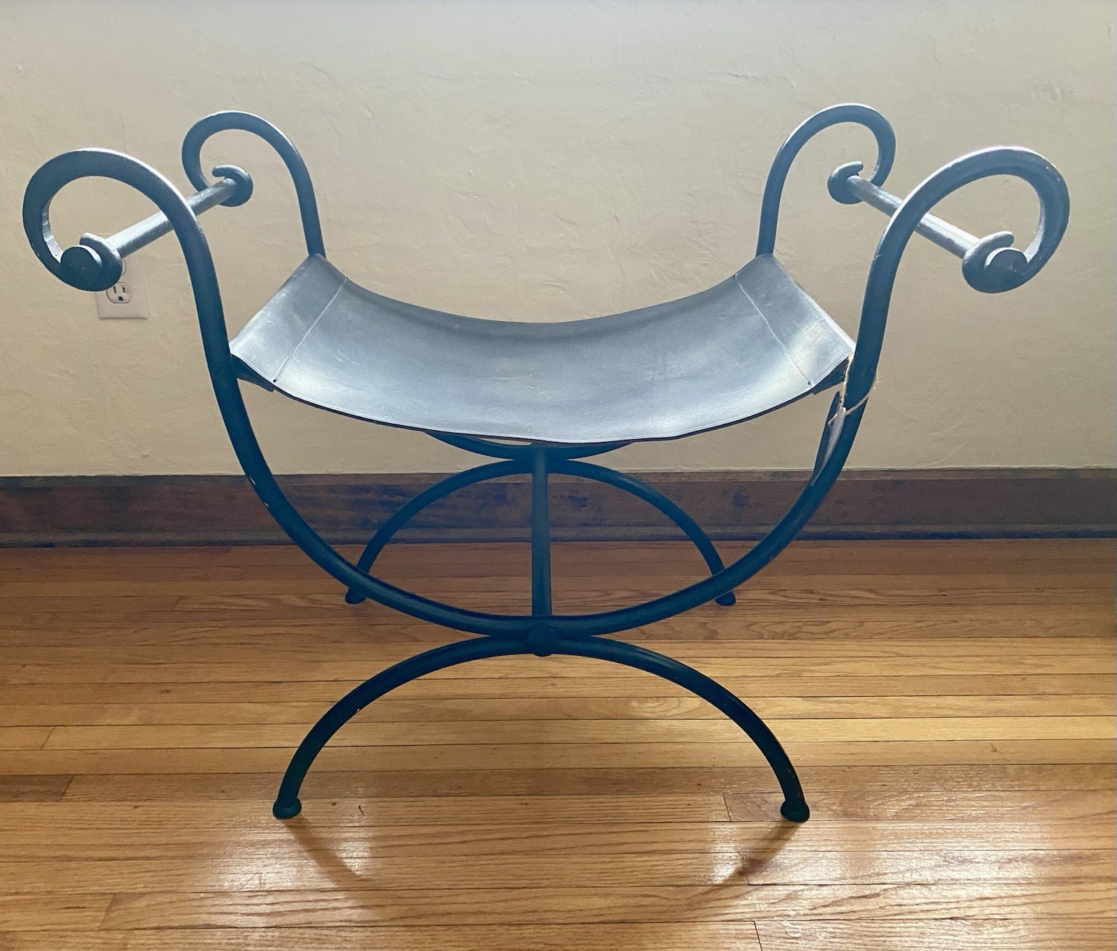 Charleston Forge Black Wrought Iron Leather Bench