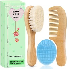 Baby Hair Brush with Wooden Handle and Comb Set for Newborns Toddlers Natura
