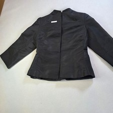 Vintage 100 Silk Black Structured Open Front Blazer Jacket Made in USA Size 4