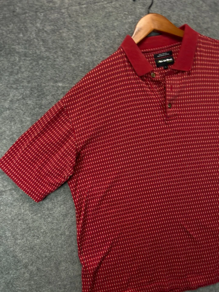 Рубашка-поло Bolle для гольфа мужская большая красная с геометрическим узором короткий рукав 60-е 2 слоя мерсеризованная - Изображение 4 из 4